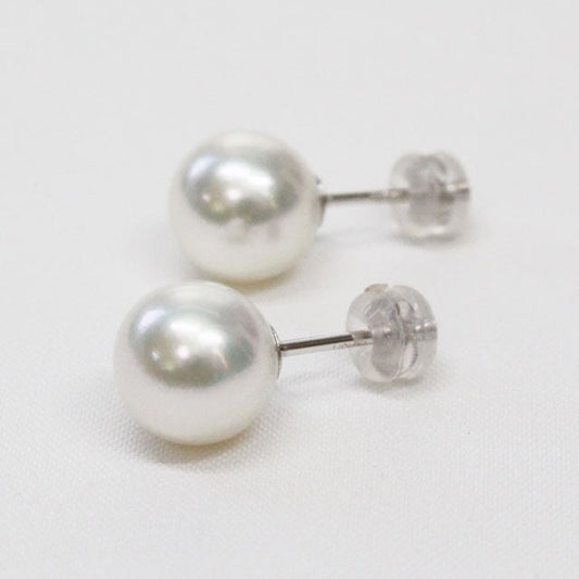 9-9.5mm White Akoya Pearl Stud Earrings With 18K Gold