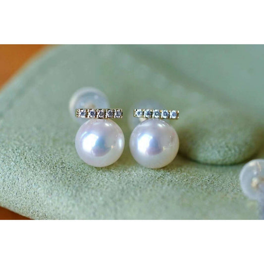 6.5mm Akoya Round pearl & Diamond Earrings