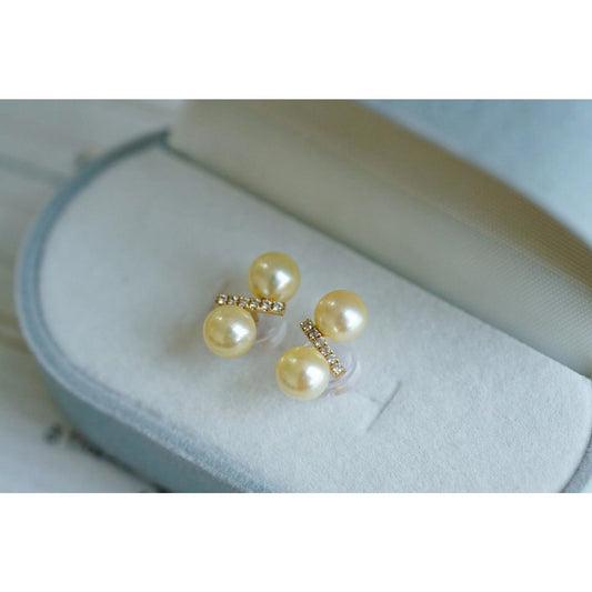 4.5-5mm Champagne Golden Akoya pearl & Diamond Earrings